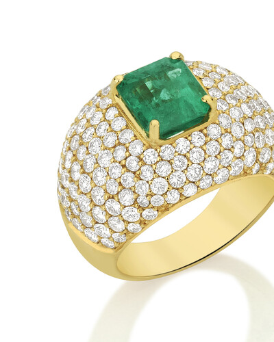 FotoAnel Pavê Diamante e Esmeralda | Ouro Amarelo 18k