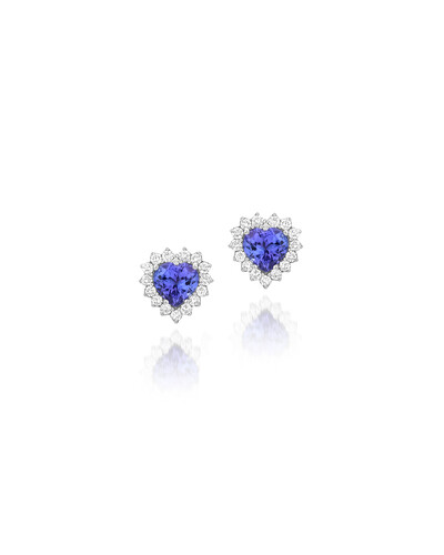 Foto Brinco Coração Tanzanita e Diamante | Ouro Branco 18k