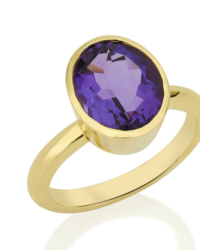 FotoAnel Ametista Oval Cravação Inglesa | Ouro Amarelo 18k