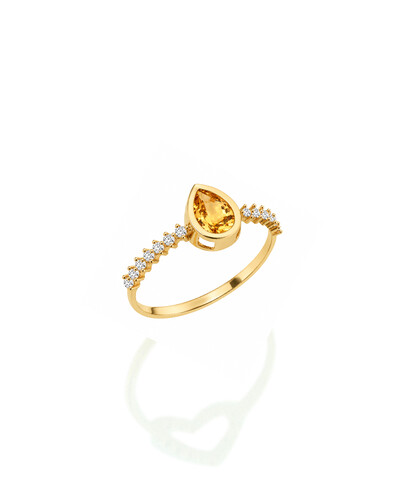 Foto Anel Citrino Gota e Diamantes | Ouro Amarelo 18k