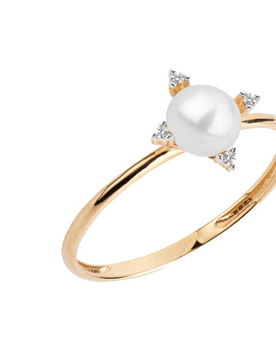 FotoAnel Pérola com Quatro Diamantes | Ouro Amarelo 18K