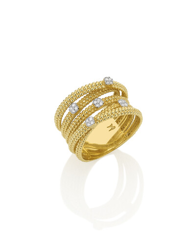 Foto Anel Cinco Aros Bolinhas Diamante | Ouro Amarelo 18K