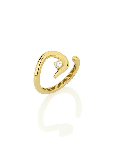 Foto Anel Aberto Curvo Diamante | Ouro Amarelo 18K