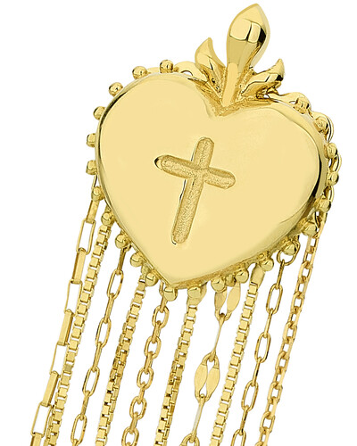FotoBrinco Coração Cruz Franjas | Ouro Amarelo 18k