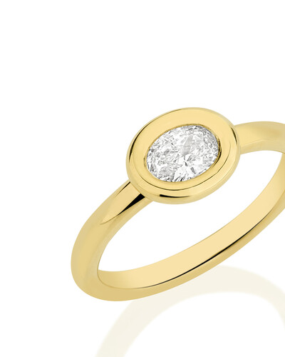 FotoAnel Diamante Oval Cravação Inglesa | Ouro Amarelo 18k