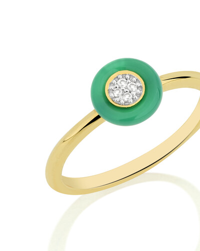 FotoAnel Pneu Ágata Verde Diamante | Ouro Amarelo 18k