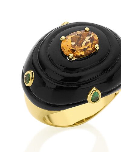 Foto Anel Onix, Citrino e Esmeralda | Ouro Amarelo 18k
