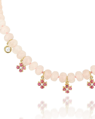 FotoColar Quartzo Rosa e Flores Turmalina Rosa | Ouro Amarelo 18K
