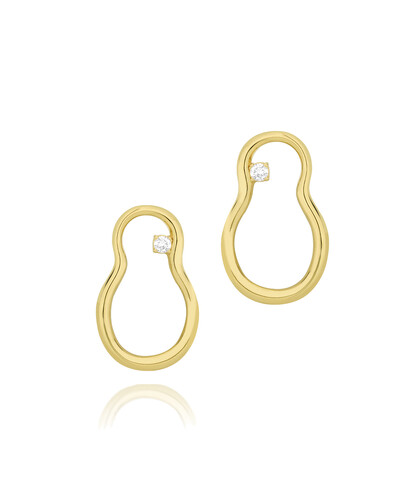 Foto Brinco Curvo Vazado Diamante | Ouro Amarelo 18K