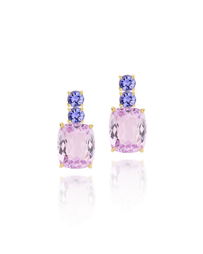 Foto Brinco Kunzita e Tanzanita | Ouro Amarelo 18k | Ouro Amarelo 18k