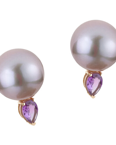 FotoBrinco Pérola Rosada com Ametista | Ouro Amarelo 18K