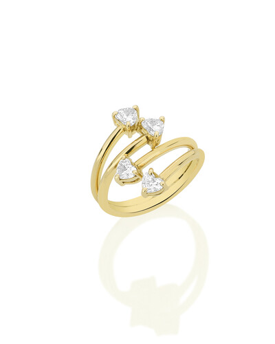 Foto Anel Quatro Aros Corações Diamante | Ouro Amarelo 18k