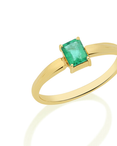 Foto Anel Esmeralda Baguete | Ouro Amarelo 18k