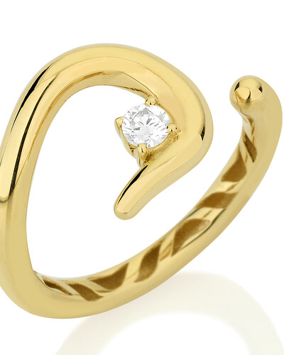 FotoAnel Aberto Curvo Diamante | Ouro Amarelo 18K