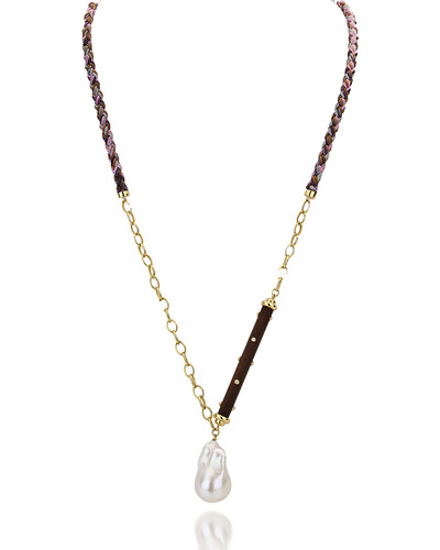 Foto Colar Hygge Madeira Diamante e Pérola Barroca | Ouro Amarelo 18k