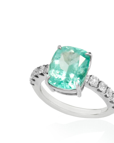 FotoAnel Esmeralda e Diamante | Ouro Branco 18k