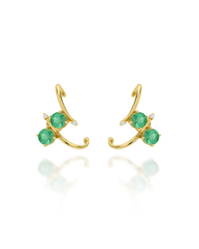 Foto Brinco Ear Hook Esmeralda e Diamante | Ouro Amarelo 18k