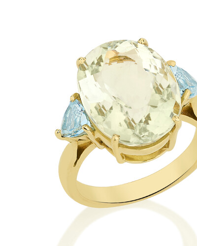 FotoAnel Prasiolita e Topázio Azul | Ouro Amarelo 18k