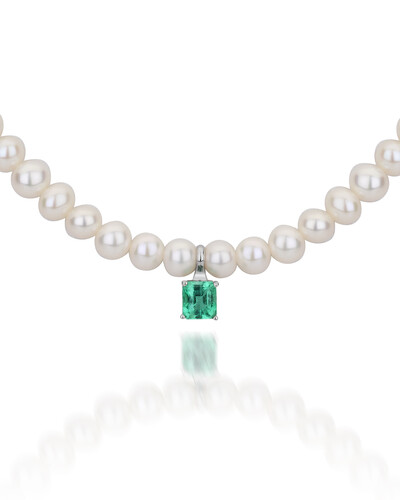 Foto Colar Pérola Esmeralda | Ouro Branco 18k