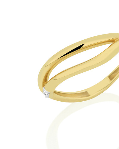 FotoAnel Dedinho Curvo Dois Aros Diamante | Ouro Amarelo 18k