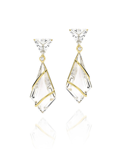 Foto Brinco Cristal e Topázio Branco | Ouro Amarelo 18k
