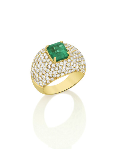 Foto Anel Pavê Diamante e Esmeralda | Ouro Amarelo 18k