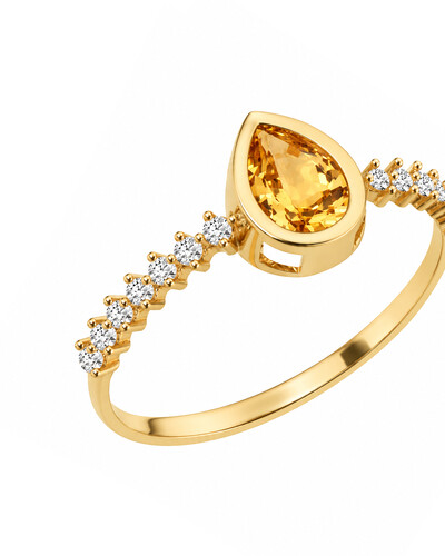 Foto Anel Citrino Gota e Diamantes | Ouro Amarelo 18k