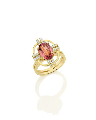 Foto Anel Turmalina Rosa com Diamante | Ouro Amarelo 18k