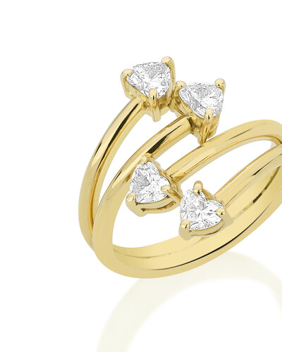 Foto Anel Quatro Aros Corações Diamante | Ouro Amarelo 18k