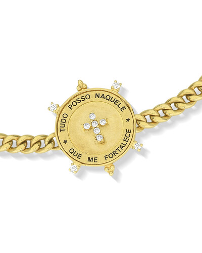FotoPulseira Cruz Diamante Tudo Posso Naquele Que Me Fortalece | Ouro Amarelo 18K