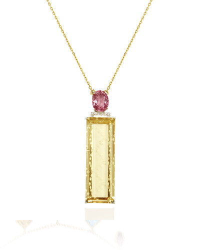 FotoColar Turmalina Champanhe, Turmalina Rosa e Diamante Brown | Ouro Amarelo 18k