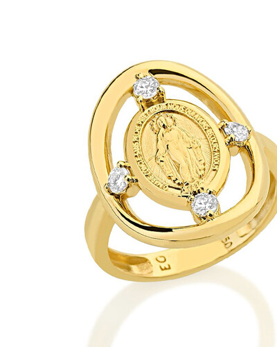 FotoAnel Nossa Senhora das Graças Diamante | Ouro Amarelo 18k