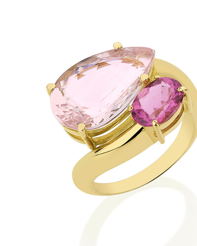 Foto Anel Morganita e Turmalina Rosa | Ouro Amarelo 18k