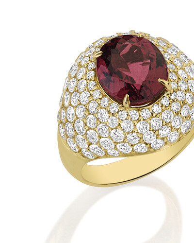FotoAnel Bombe Turmalina Rosa e Diamante | Ouro Amarelo 18K