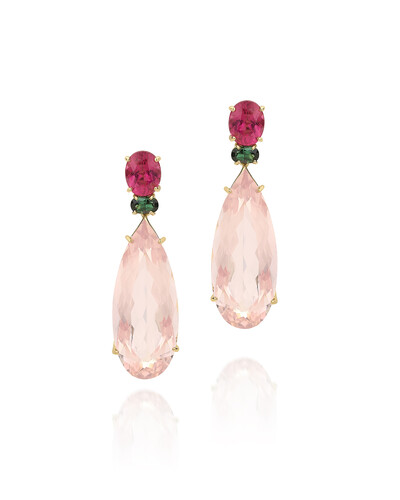 Foto Brinco Quartzo Rosa e Turmalina | Ouro Amarelo 18k