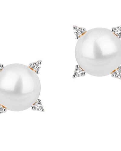 FotoBrinco Pérola com Quatro Diamantes | Ouro Amarelo 18K