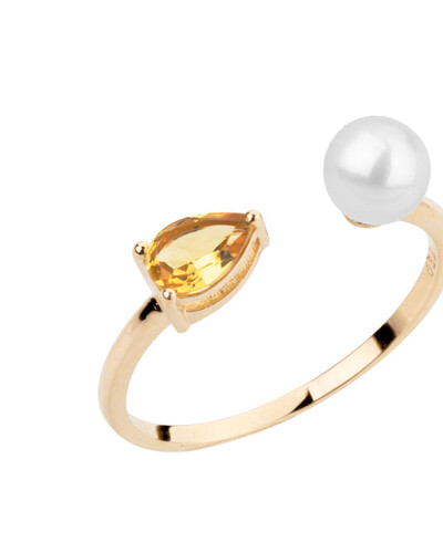 FotoAnel Aberto Pérola Berilo | Ouro Amarelo 18K