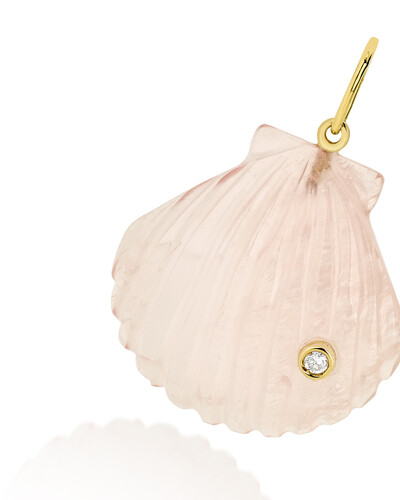 FotoPingente Concha Quartzo Rosa e Diamante | Ouro Amarelo 18k