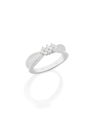 Foto Anel Aro Curvado Topázio Branco | Ouro Branco 18k
