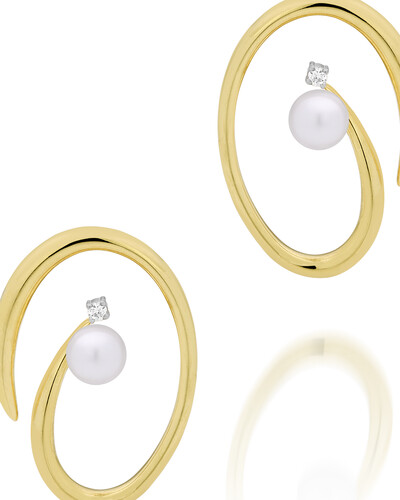 Foto Brinco Espiral Pérola e Diamante | Ouro Amarelo 18k