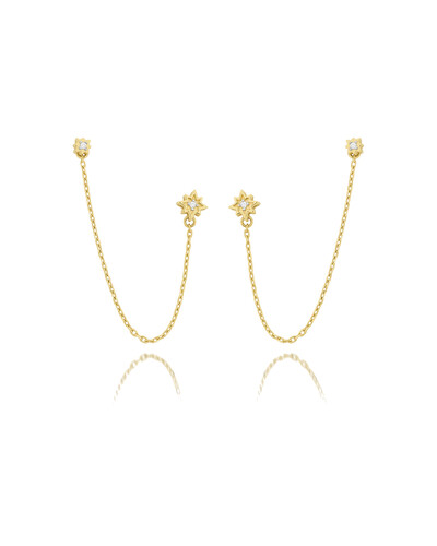 Foto Brinco Duplo Estrela Corrente Diamante | Ouro Amarelo 18k