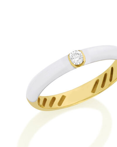 FotoAnel Resina Branca Diamante | Ouro Amarelo 18k
