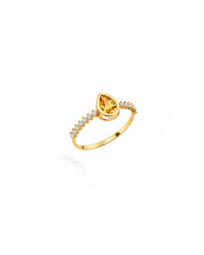 Foto Anel Citrino Gota e Diamantes | Ouro Amarelo 18k