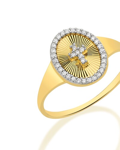 Foto Anel Oval Cruz e Diamante | Ouro Amarelo 18k