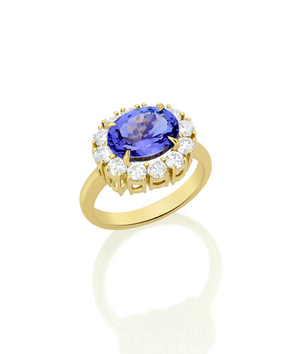Foto Anel Tanzanita Oval Diamante | Ouro Amarelo 18k