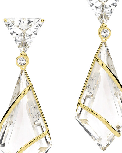 Foto Brinco Cristal e Topázio Branco | Ouro Amarelo 18k