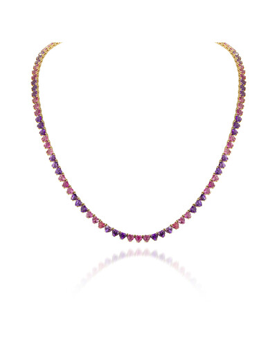 Foto Colar Riviera Corações Ametista e Turmalina Rosa | Ouro Amarelo 18k