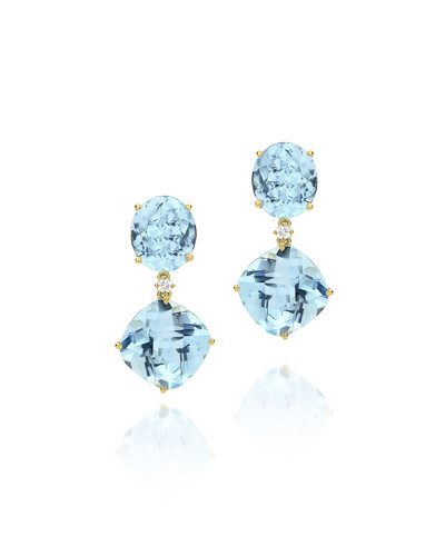 Foto Brinco Topázio Azul e Diamante | Ouro Amarelo 18k
