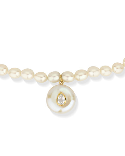 FotoColar Pérola Pingente Gota Topázio Branco | Ouro Amarelo 18k