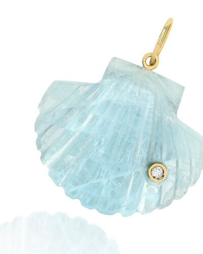 FotoPingente Concha Água Marinha e Diamante | Ouro Amarelo 18k